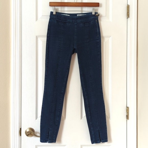 Pilcro Anthropologie Dark Wash High Rise Slit Ankle Cropped Skinny Jeans 25 - Picture 1 of 15